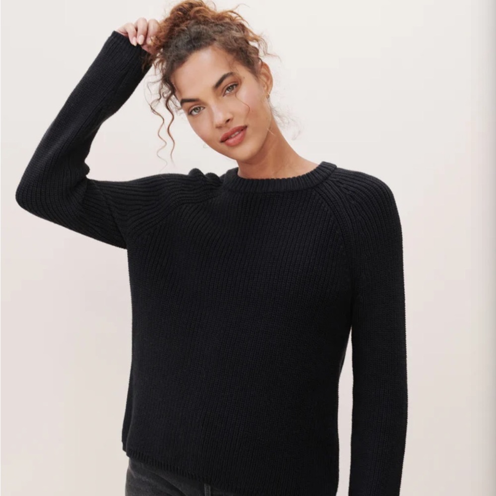 Jenni Kayne Cotton Fisherman Sweater in Black size Medium